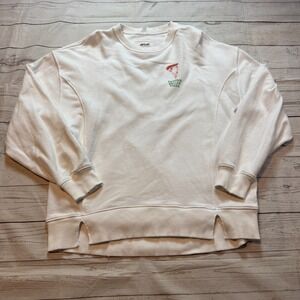 Aerie Famous Smiley NYC Pizza Crew Neck‎ Sweater White Women's Size XS